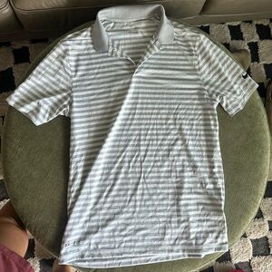 Nike Men's Polo Shirt in Gray and White Stripes